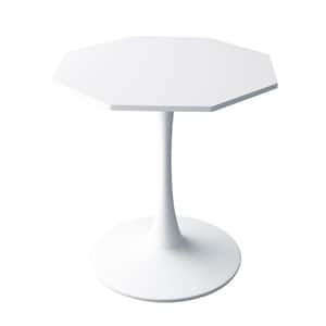31.5 in. Modern White Octagonal MDF Coffee Table with Metal Base for Dining Room, Kitchen, Living Room