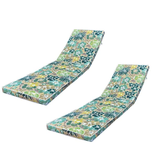 Zeus & Ruta 22.05 in. x 74.4 in. Outdoor Chaise Lounge Cushion in Green Flower (2-Piece)