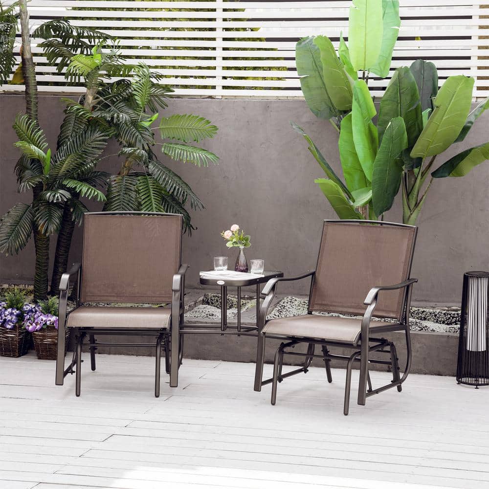 Coffee Brown Steel Outdoor Glider Chairs with Coffee Table, 2-Seat Rocking Chair Swing Loveseat with Breathable Sling price history on PriceWatchPro