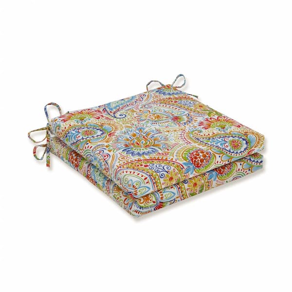 Pillow Perfect Paisley 20 in. x 20 in. 2-Piece Outdoor Dining Chair Cushion in Blue/Green Gilford