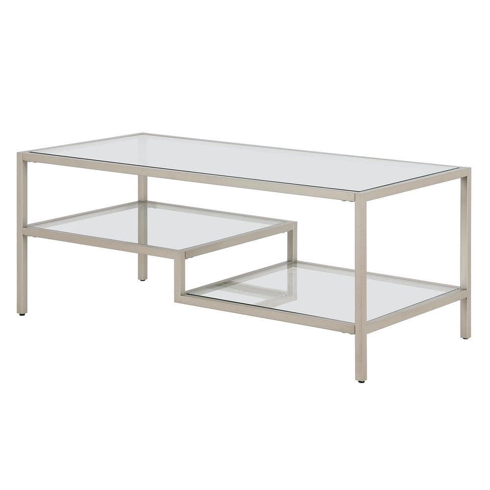 Satin Nickel Medium Rectangular Glass Coffee Table
