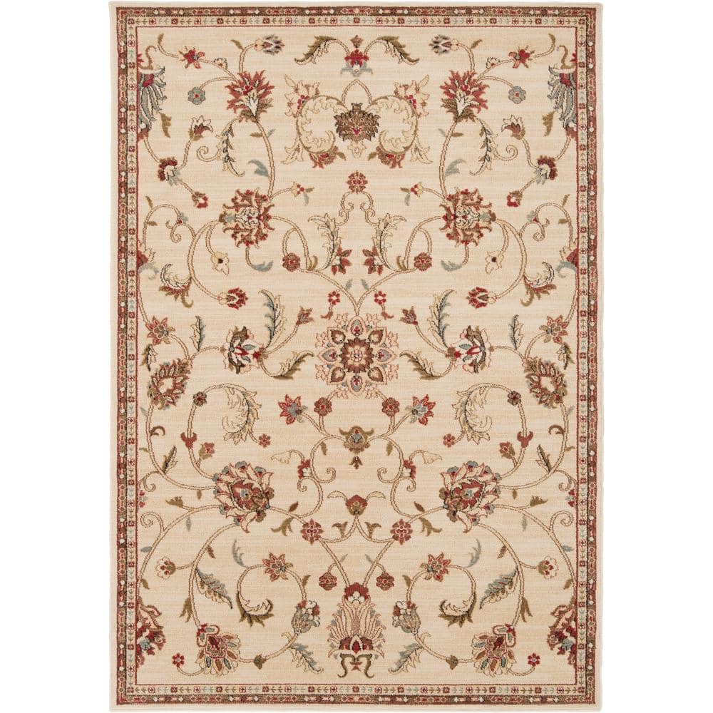 Tan and Red Synthetic Traditional Oriental Area Rug