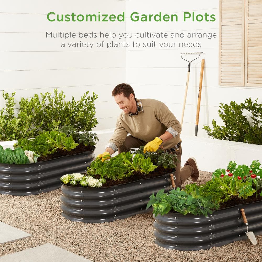 Charcoal Oval Steel Outdoor Raised Garden Bed Planter Box