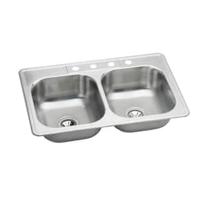 Neptune Drop-In Stainless Steel 33 in. 4-Hole Double Bowl Kitchen Sink