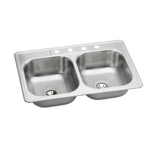 Glacier Bay Neptune Drop-In Stainless Steel 33 in. 4-Hole Double Bowl Kitchen Sink