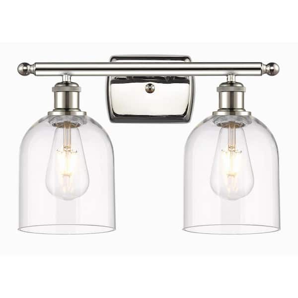 Bella 15.5 in. 2-Light Polished Nickel Vanity Light with Glass Shade