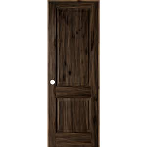 32 in. x 96 in. Knotty Alder 2 Panel Right-Hand Square Top V-Groove Black Stain Solid Wood Single Prehung Interior Door