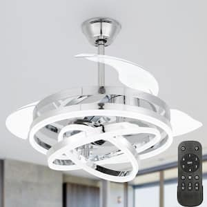 36 in. LED Indoor Chrome Reversible Ceiling Fan with Remote Retractable Fan with DIY Light Shade Shape