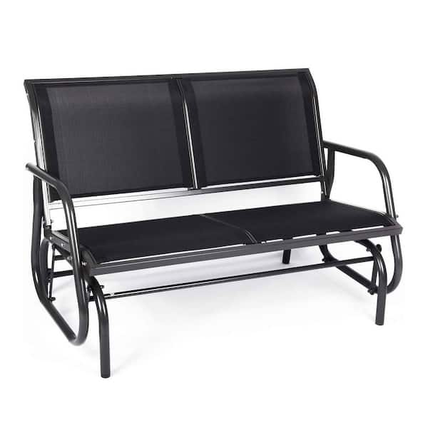 WELLFOR 2-Person Steel Outdoor Glider Chair in Black