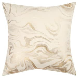 Ivory/Gold Striped Poly Filled 20 in. x 20 in. Decorative Throw Pillow
