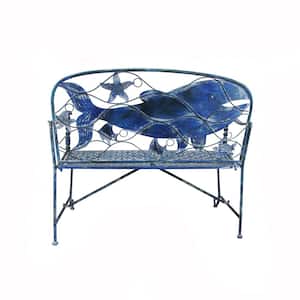 Whale 43.3 in. W 2-Person Coastal Blue Metal Outdoor Bench