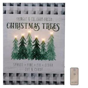 16 in. Battery Operated Lighted Wall Art with Remote Control - Holiday Tree Farm