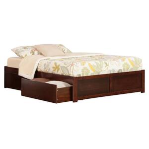 Concord Walnut Queen Platform Bed with Flat Panel Foot Board and 2-Urban Bed Drawers