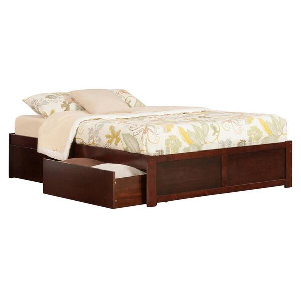Atlantic Furniture Concord Walnut Queen, Wood Queen Platform Bed With Storage Drawers