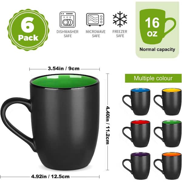 Aoibox 16 oz. Large Coffee Mugs with Handle for Tea, Latte, Cappuccino, Milk, Set of 6 Mix Color-2