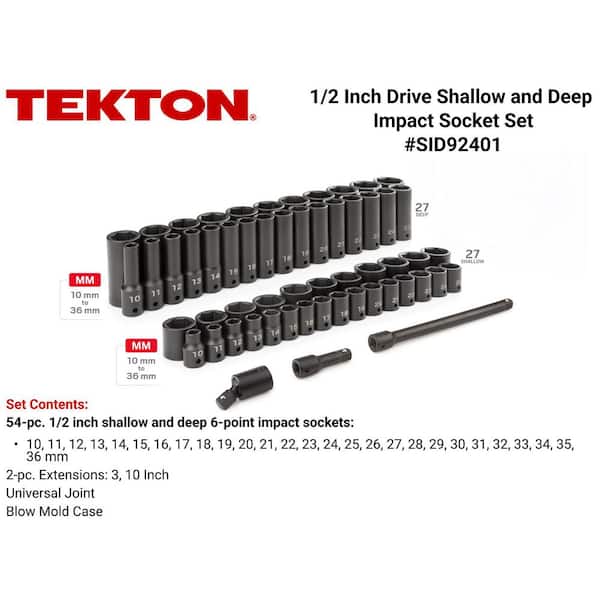 TEKTON 1/2 in. Drive 6-Point Impact Socket Set, 57-Piece (10 mm