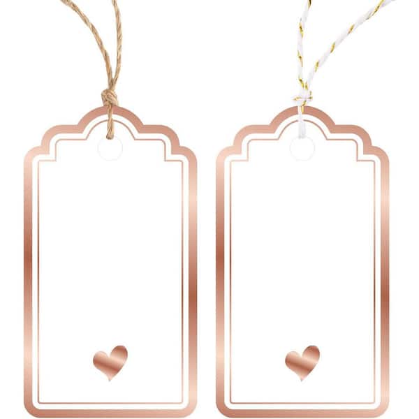 Unbranded Foil Rose Gold Heart Paper Gift Tags with String Attached 100PCS White Blank Personalized Name Tag for Various Occasions