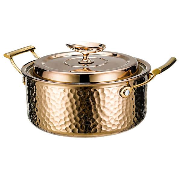 Pro 7.5QT Stock Pot with Lid, Hammered Copper Clad and Tri-Ply Core, Heavy Duty for Home, Induction, Rose Gold
