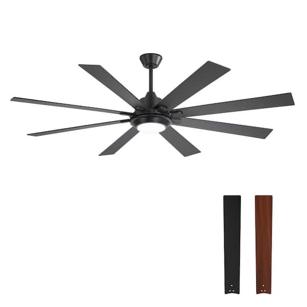 Breezary Vargas 65 in. (5 ft.) Indoor Black Large Ceiling Fans with Integrated LED Light with Remote Control and Downrod Included