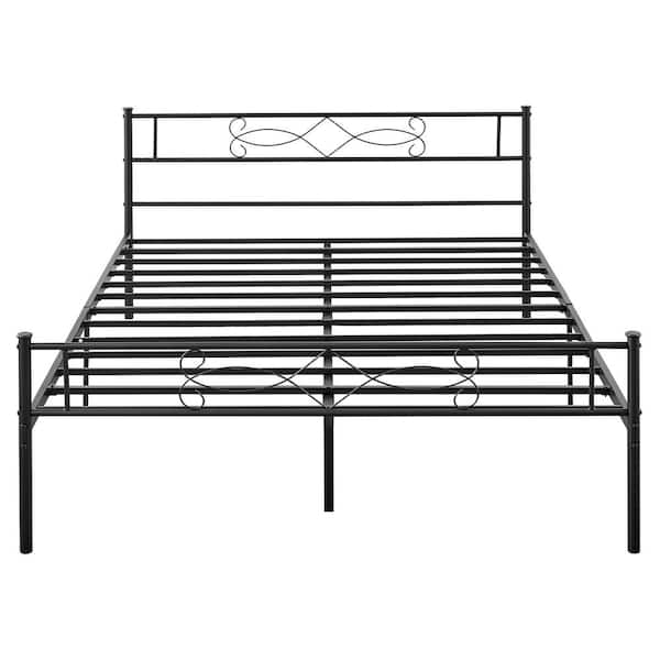 VECELO Bed Frame with Headboards, Black Heavy-Duty Frame 60 in. W 