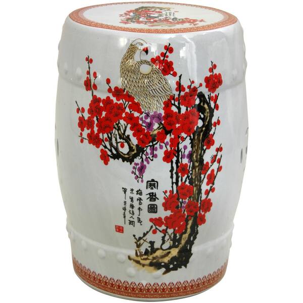 Oriental Furniture Oriental Furniture Cherry Blossom Porcelain Ottoman