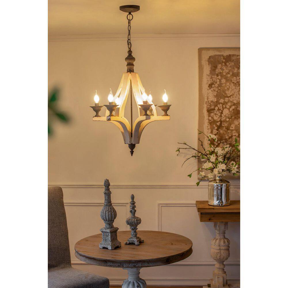 Vintage Farmhouse 6-Light Cream Distressed Wood and Black Iron Round Chandelier for Kitchen(No Bulbs) price history on PriceWatchPro