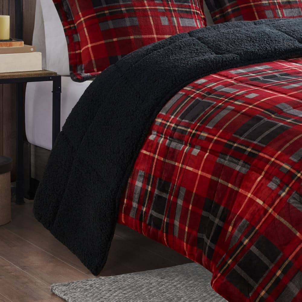 Full Red Plaid Down Alternative Bedspread Set