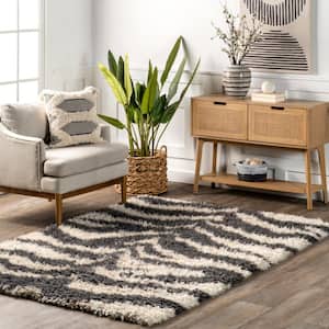 Jolicia Zebra Transitional Shag Ivory 5 ft. 3 in. x 7 ft. 6 in. Area Rug