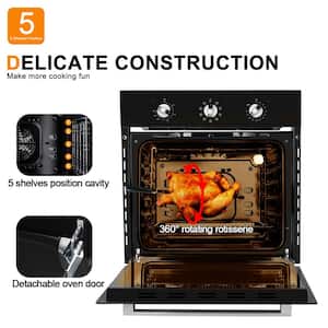 24 in. Built-in Electric Single Wall Oven with Rotisserie, 9-Cooking Modes, Mechanical Knob Control in Black