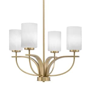 Olympia 4-Light Uplight Chandelier New Age Brass Finish 4 in. White Marble Glass