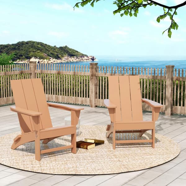 Shoreside Teak Modern Folding Plastic Adirondack Chair (Set of 2)