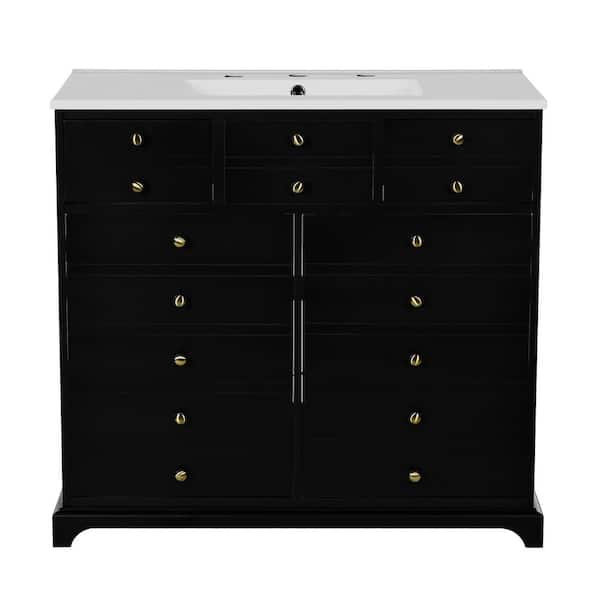Boosicavelly 36 in. W x 18 in. D x 34 in. H Single Sink Freestanding Bath Vanity in Black with White Ceramic Top