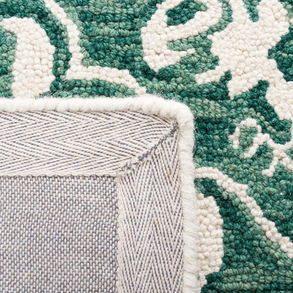 Ivory and Dark Green Wool Tufted Rectangular Area Rug