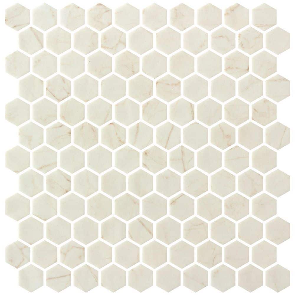 Vargal Brandt Green 1 in. x 1 in. Honeycomb Marble Look Glass Hexagon Wall 
