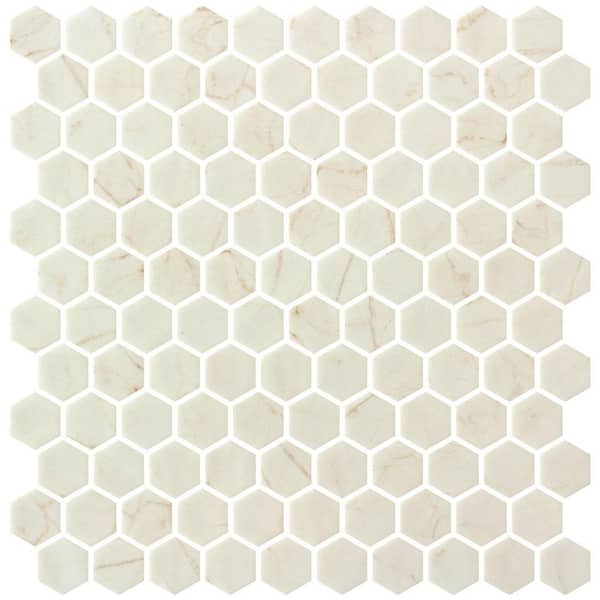 ANDOVA Vargal Brandt Green 1-in. x 1-in. Honeycomb Marble Look Glass Hexagon Wall and Floor Mosaic Tile Sample
