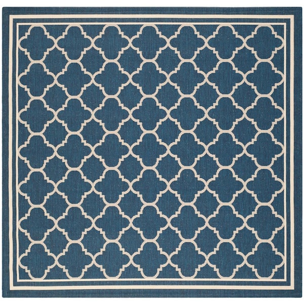 SAFAVIEH Courtyard Navy/Beige 7 ft. x 7 ft. Square Geometric Indoor ...