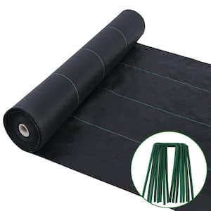 6.5 ft. x 100 ft. 3oz. Weed Barrier Fabric Heavy-Duty Landscape Fabric with 50 U-Shaped Securing Pegs