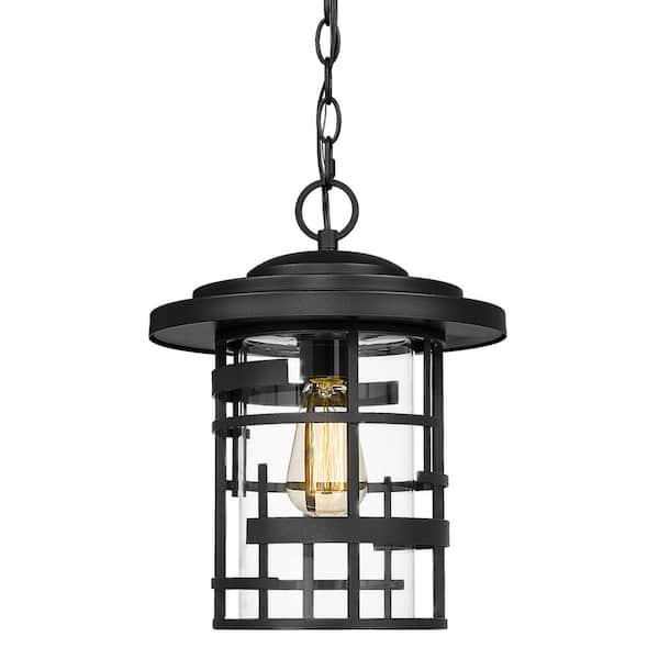 JAZAVA 13.4 In.1-Light Black Exterior Ceiling Hanging Outdoor Pendant Light