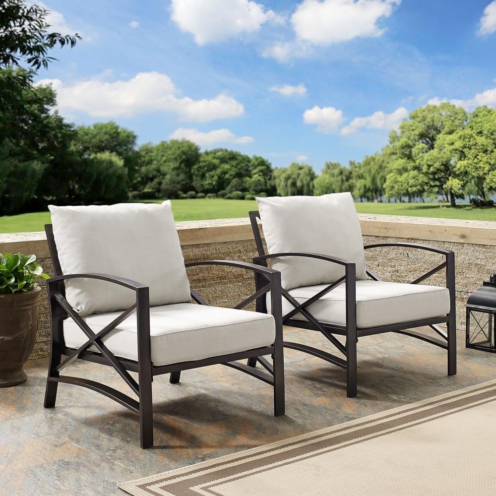 Kaplan Outdoor Steel Chairs with Oatmeal Cushions, 2-Piece Set