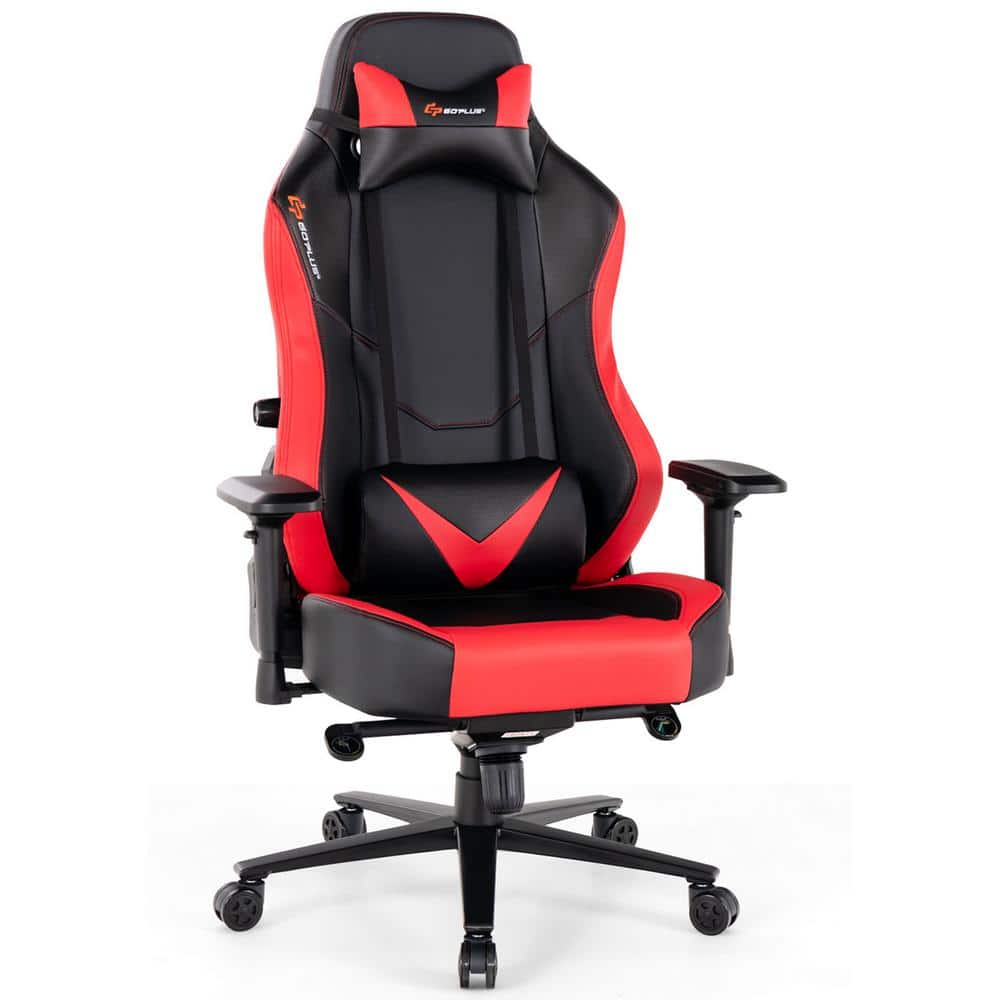 Costway Faux Leather Swivel Ergonomic Gaming Chair in Red Computer