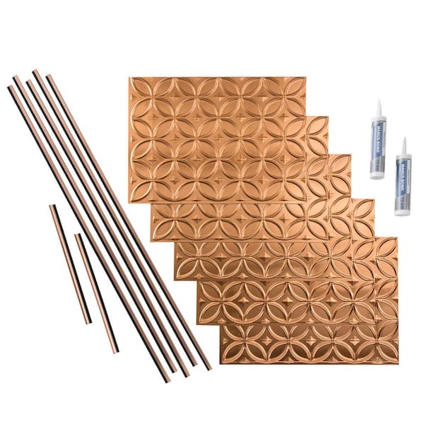Fasade Rings 18 in. x 24 in. Polished Copper Vinyl Decorative Wall Tile Backsplash 15 sq. ft. Kit