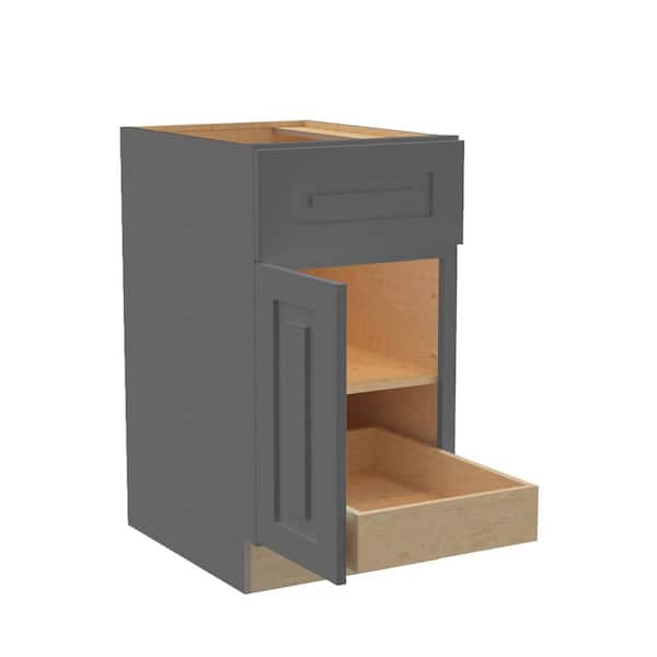 Home Decorators Collection Grayson 18 in. W x 24 in. D x 34.5 in. H Assembled Plywood Base Kitchen Cabinet in Deep Onyx with 1ROT Soft Close LH