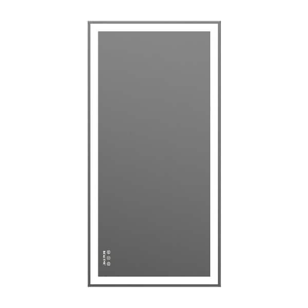 Tahanbath 48 in. W x 24 in. H Framed Large Rectangular Aluminium Dimmable Wall Bathroom Vanity Mirror in Silver with LED Light