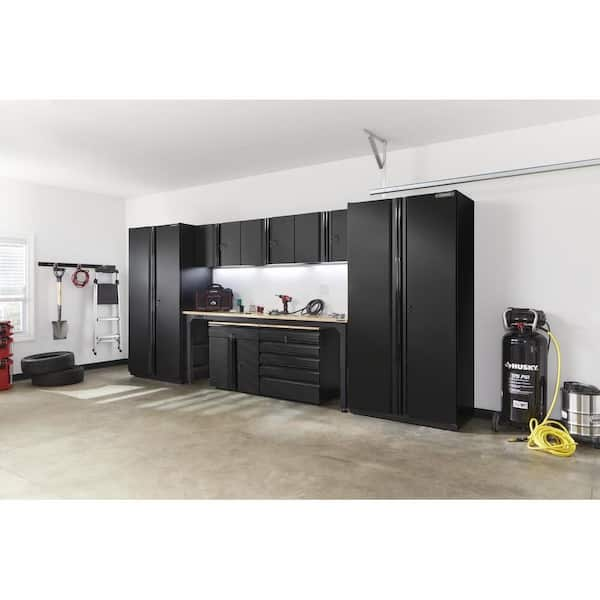 Stack-On Garage Cabinet Set, Black: 2 Wall Cabinets, Base Cabinet w/Drawers, Bottom Cabinet w/Shelves, 2 Tall Cabinets