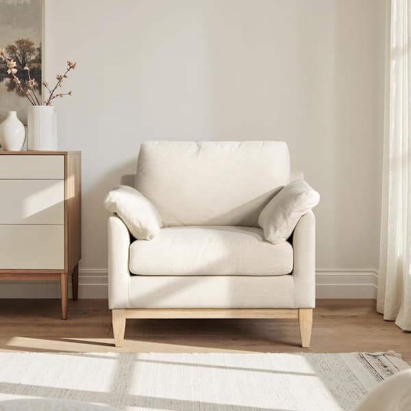 Pasadena 36 in. Wide Modern Farmhouse Accent Arm Chair in Flax White Linen
