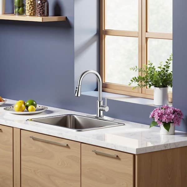 ANZA Single Handle Pull Down Sprayer Kitchen Faucet with Deck