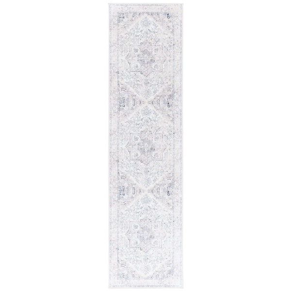 Orlando 2 ft. x 8 ft. Beige/Gray Antique Wash Distressed Medallion Washable Runner Rug