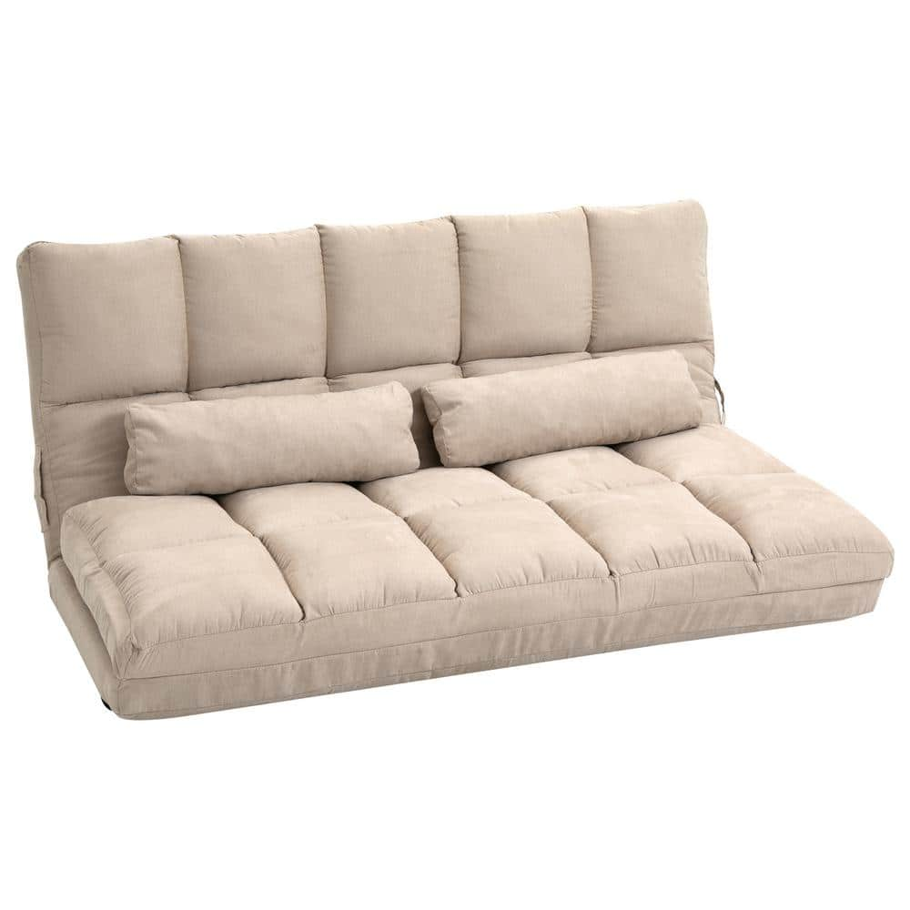 HOMCOM 51.25 in. Beige Linen Full Size Sofa Bed with 7-Position ...