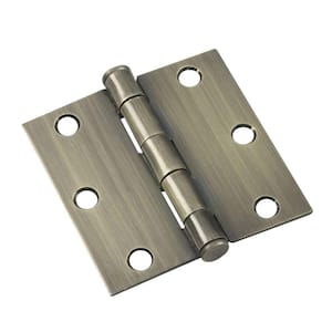 3-1/2 in. x 3-1/2 in. Antique Brass Full Mortise Butt Hinge with Removable Pin (2-Pack)