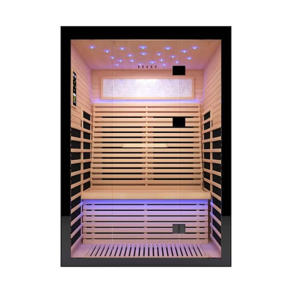 2-Person Canadian Hemlock Infrared Sauna with Indoor Vent and Spa Features for Home Use
